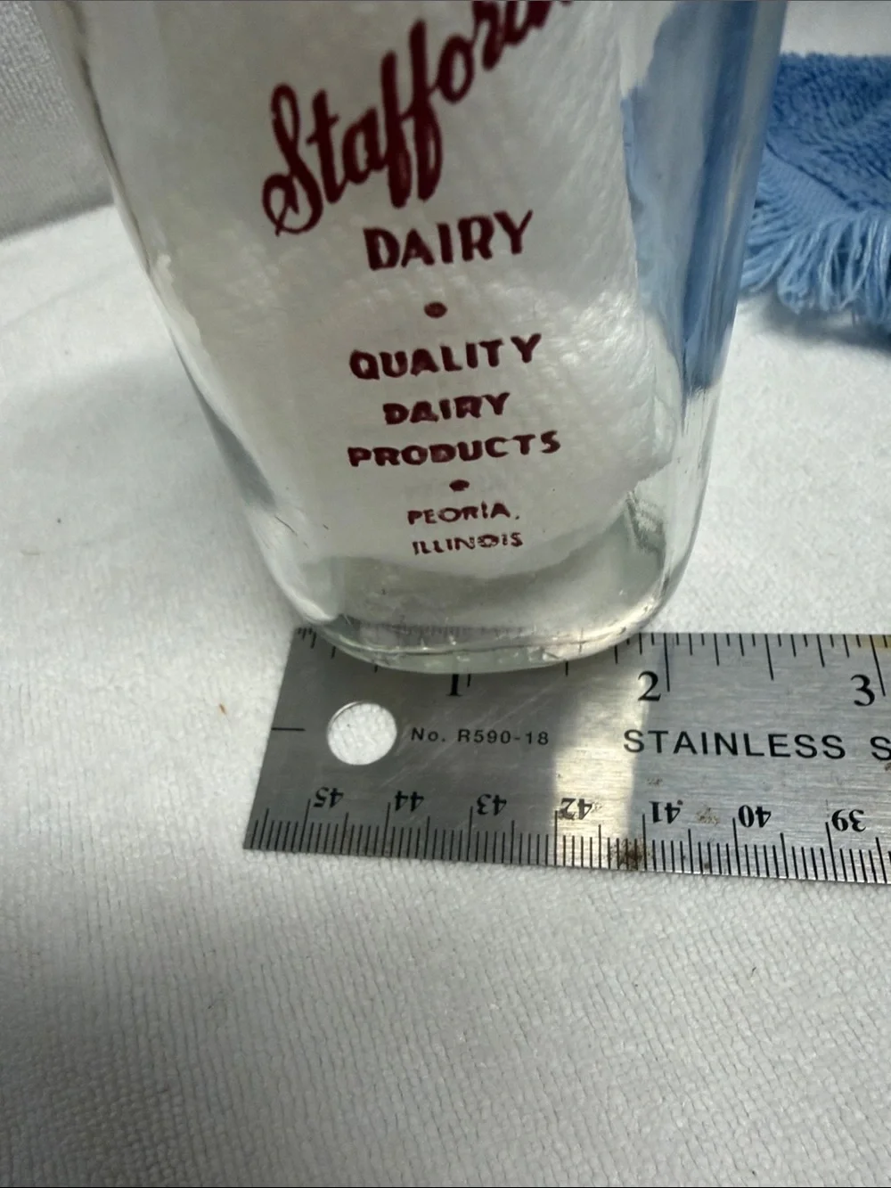 Stafford Dairy Products Clear Glass Milk Bottle,Peoria, Ill